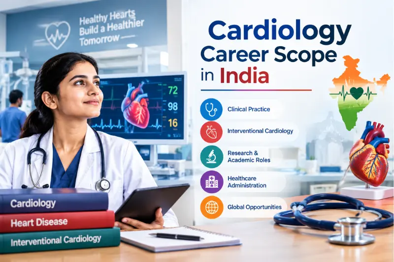 Cardiology career scope in India showing professional opportunities, specialization, and work settings.