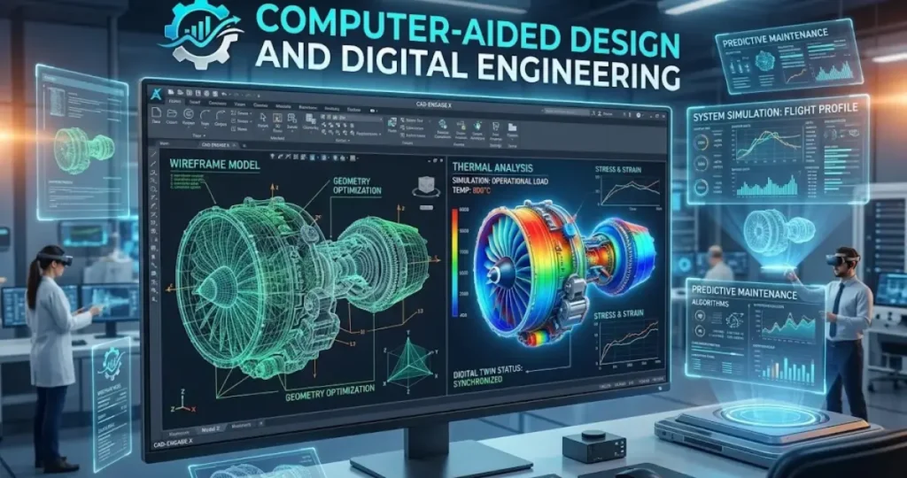 Mechanical Engineering: Principles, Branches, Applications & Global Careers Computer-aided design and digital engineering featuring 3D mechanical models and engineering design software.