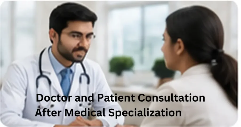Doctor consulting with a patient after completing medical specialization