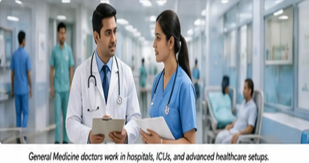 General Medicine specialist working with healthcare staff in a hospital