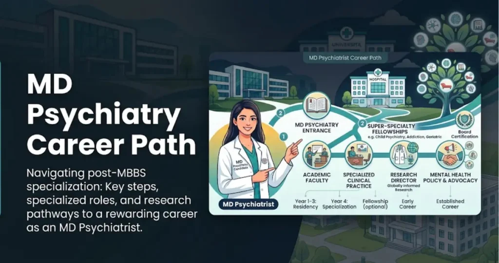 MD Psychiatry career path showing postgraduate psychiatric medical training