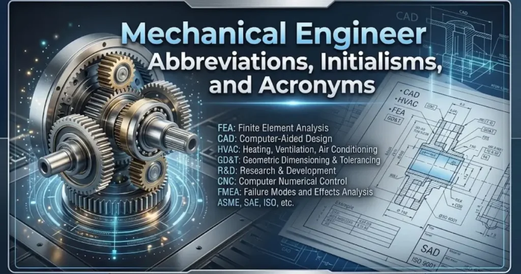 Mechanical engineering abbreviations, initialisms, and acronyms used in technical documents and engineering communication.
