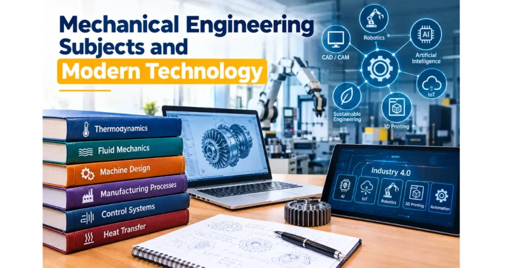 Mechanical engineering subjects connected with robotics, automation, CAD, artificial intelligence, and modern technology