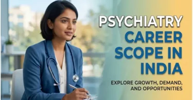 Psychiatry Career Scope in India showing a psychiatrist consulting with a patient
