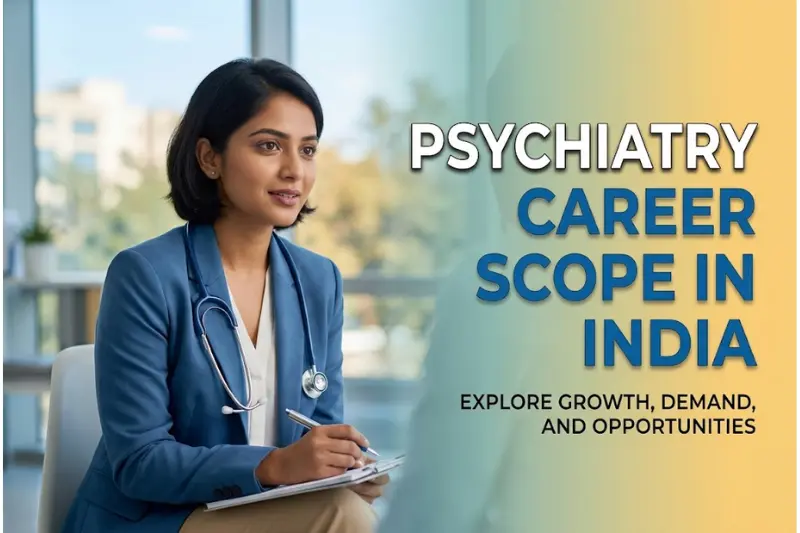 Psychiatry Career Scope in India showing a psychiatrist consulting with a patient