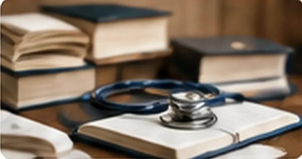 Books and stethoscope representing study preparation for MD and MS medical courses